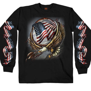Hot Leathers GMS2427 Men’s ‘Hoop Eagle’ Long Sleeve Black T-Shirt
