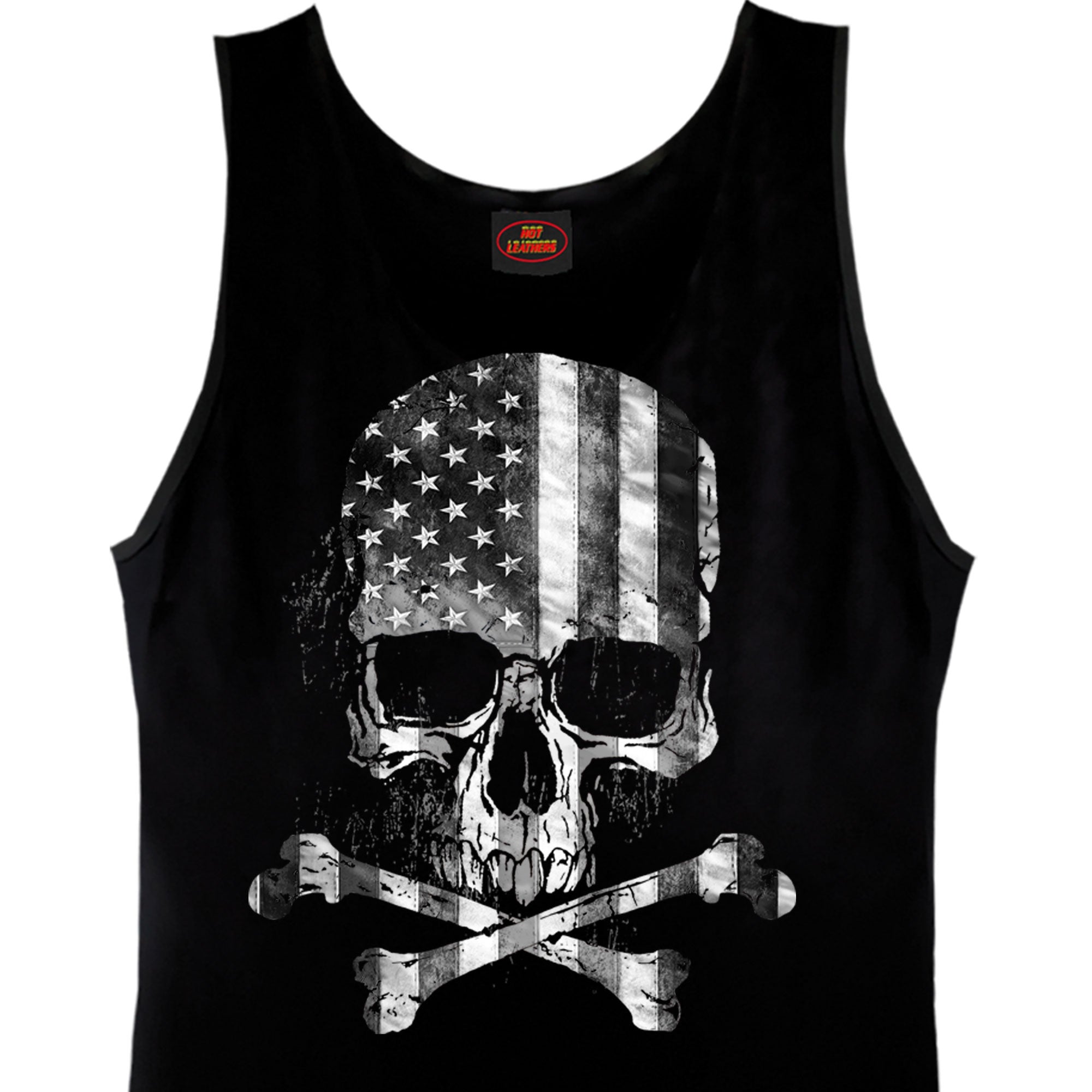 Hot Leathers GMT3429 Mens Flag Skull Black Tank Shirt