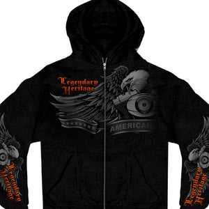 Hot Leathers GMZ4137 Men’s ‘Ghost Eagle’ Black’ Black Hoodie with Zipper Closure