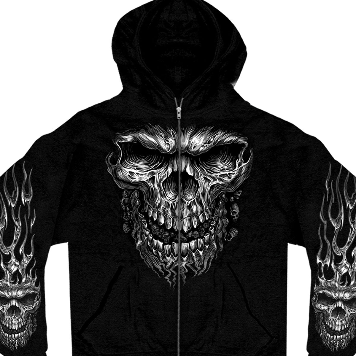 Hot Leathers GMZ4237 Mens Shredder Skull Black Hoodie with Zipper Closure