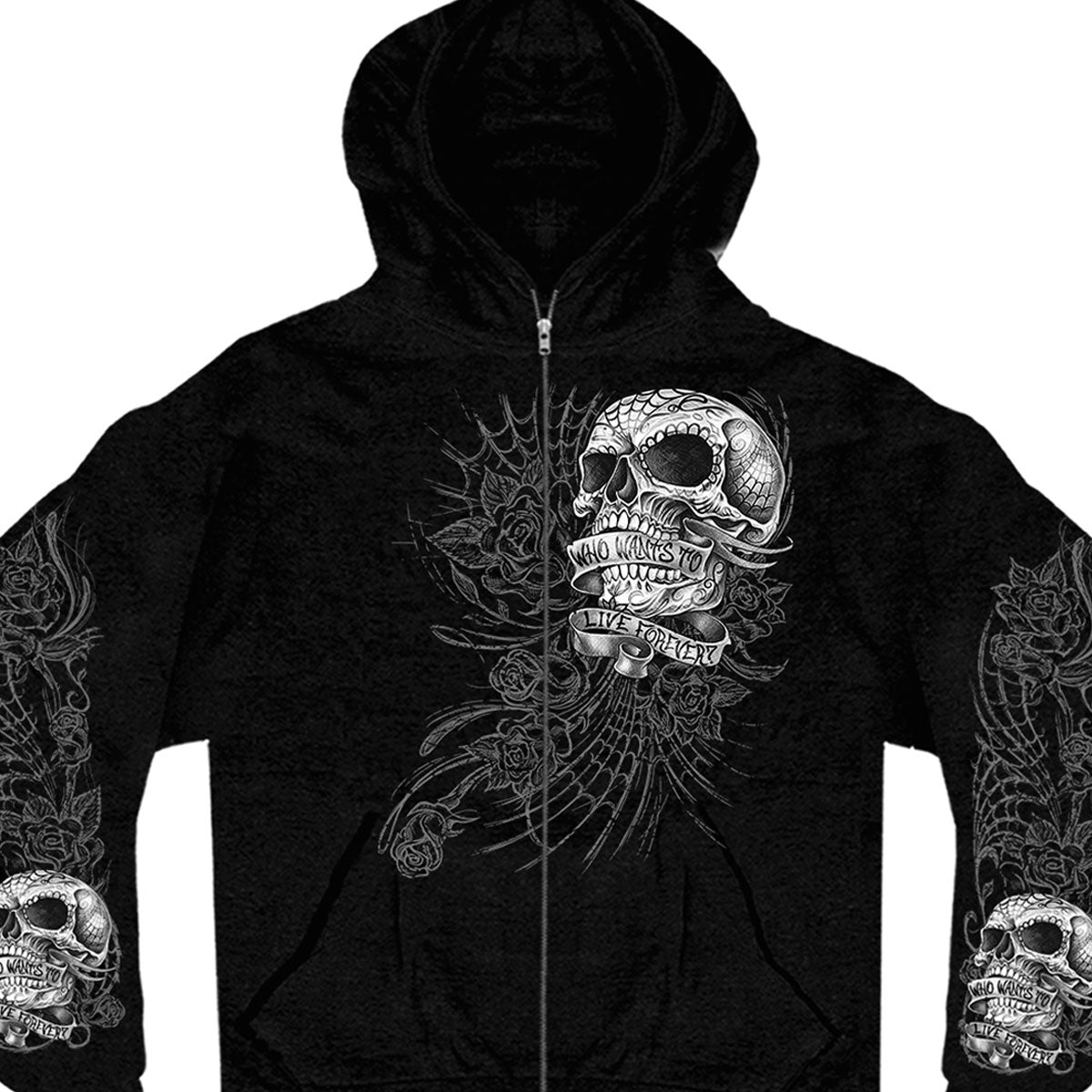 Hot Leathers GMZ4356 Mens Sweet Demise Black Hoodie with Zipper Closure