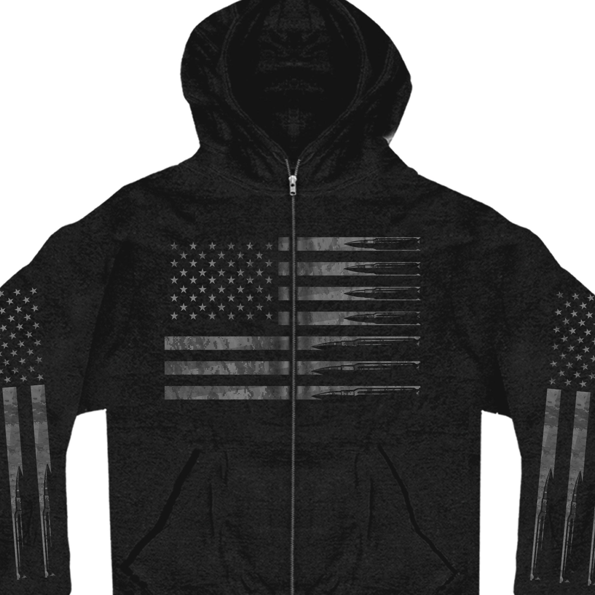 Hot Leathers GMZ4414 Men’s ‘American Flag Bullets’ Black Hoodie with Zipper Closure