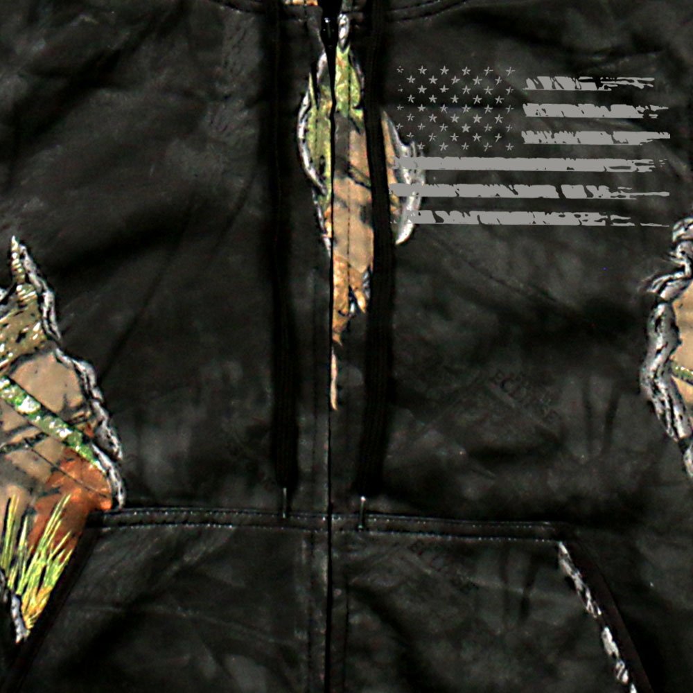 Mossy Oak and Hot Leathers Mens Limited Edition Mashup Flag Eclipse Camo Zip Up Hoodie Sweatshirt Size Large