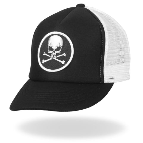 Hot Leathers GSH1008 Skull and Cross Bones Black and White Trucker Hat