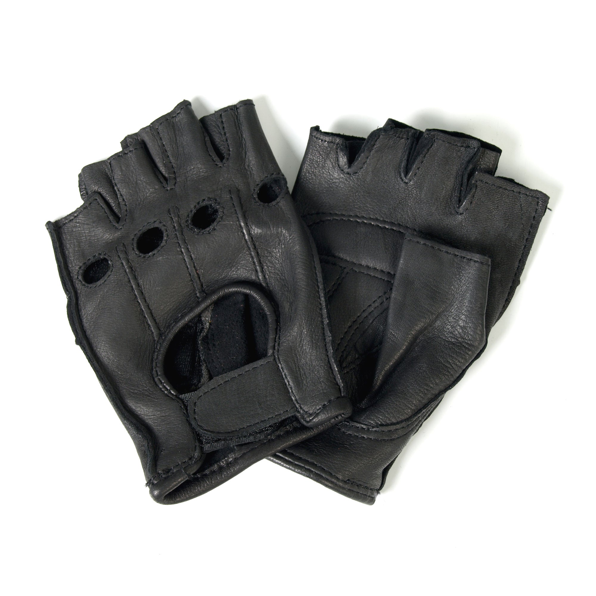 Motorcycle Riding Leather American Deer Skin Fingerless Gloves Very Soft Leather (M Regular)