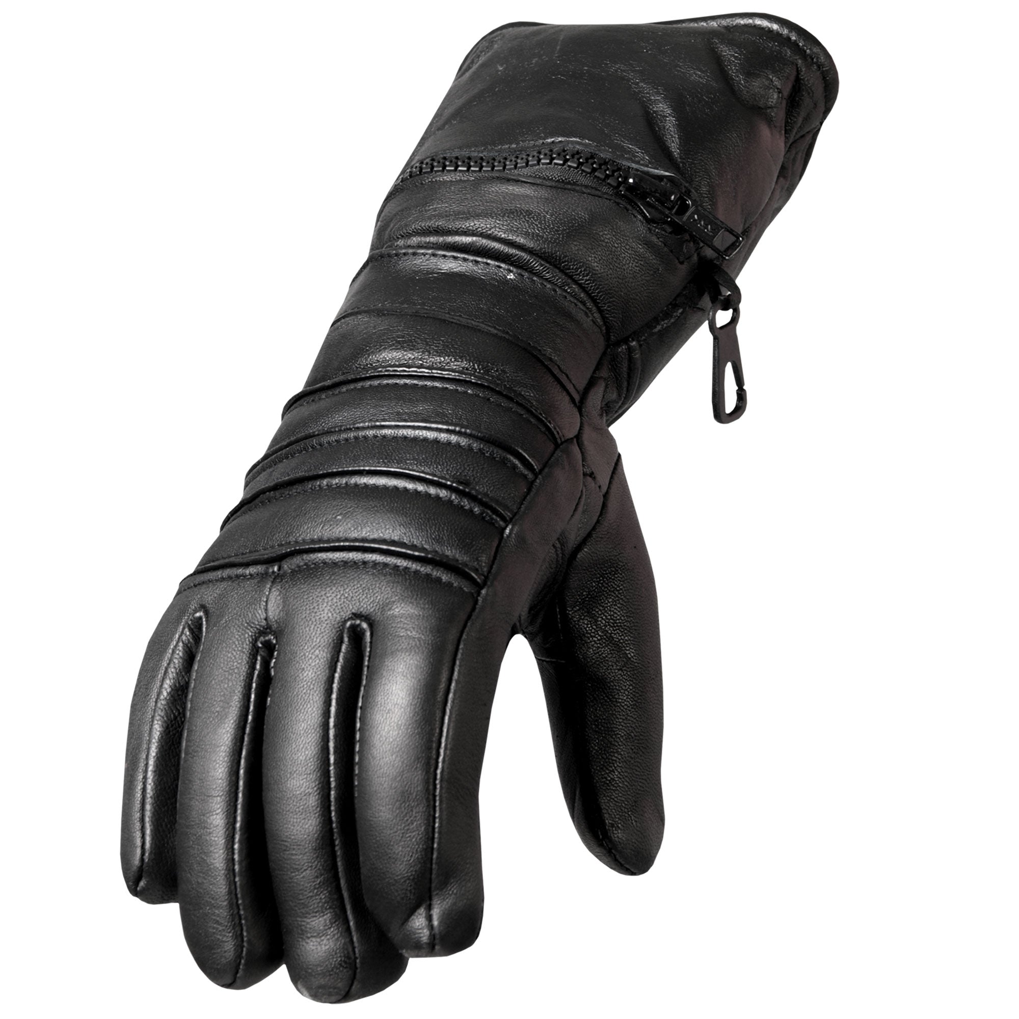 Hot Leathers GVM1001 Men's Black Leather Gauntlet Glove with Quilted Lining
