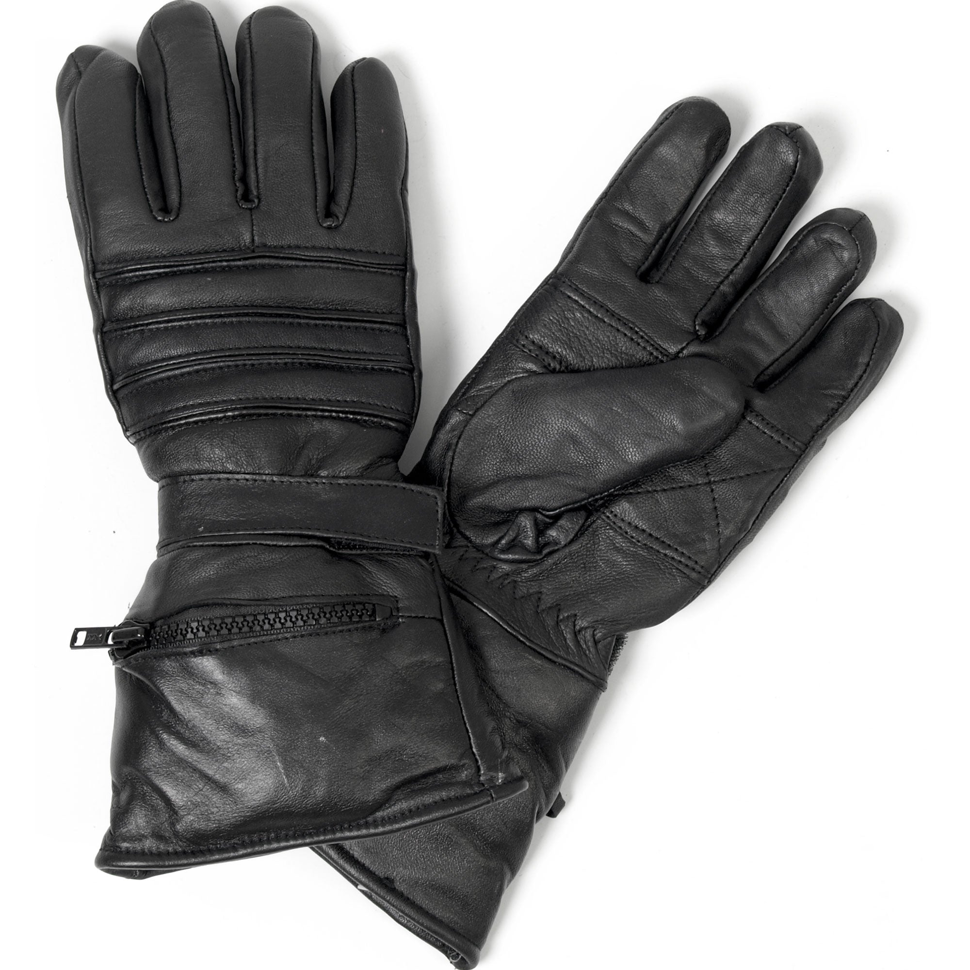 Hot Leathers GVM1001 Men's Black Leather Gauntlet Glove with Quilted Lining