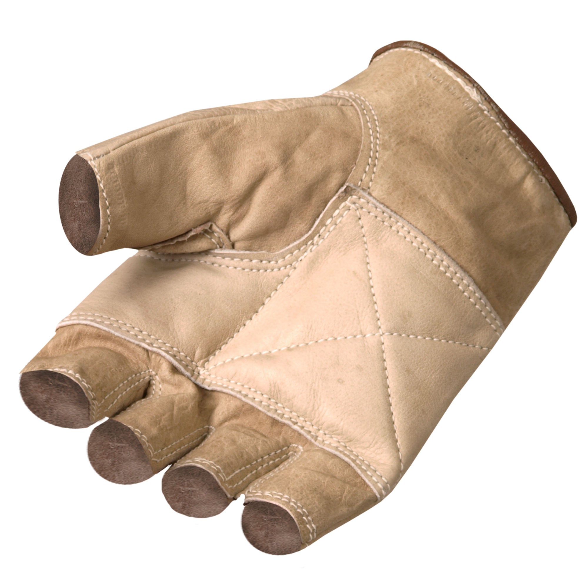Leather Gloves, Fingerless, Brown, M, PR