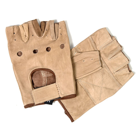 brown leather fingerless gloves