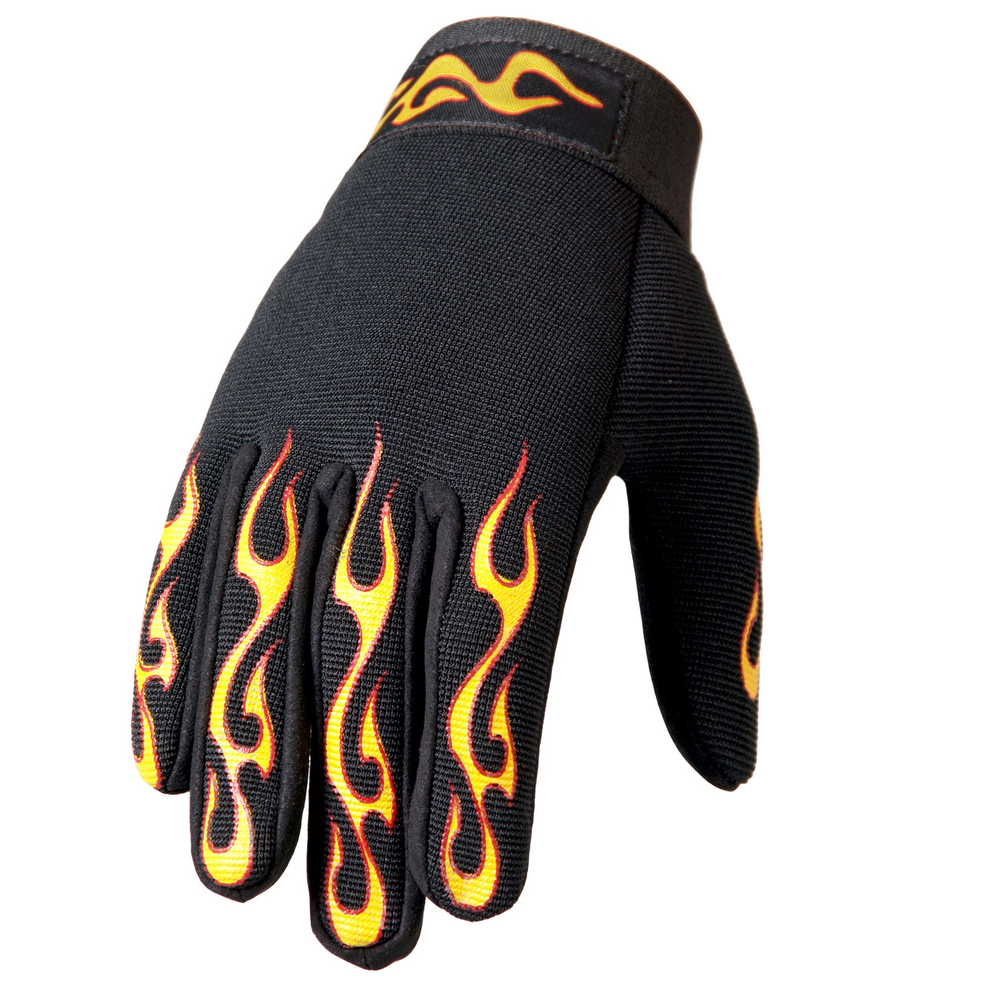 Hot Leathers GVM2004 Yellow and Red Flame Mechanics Gloves