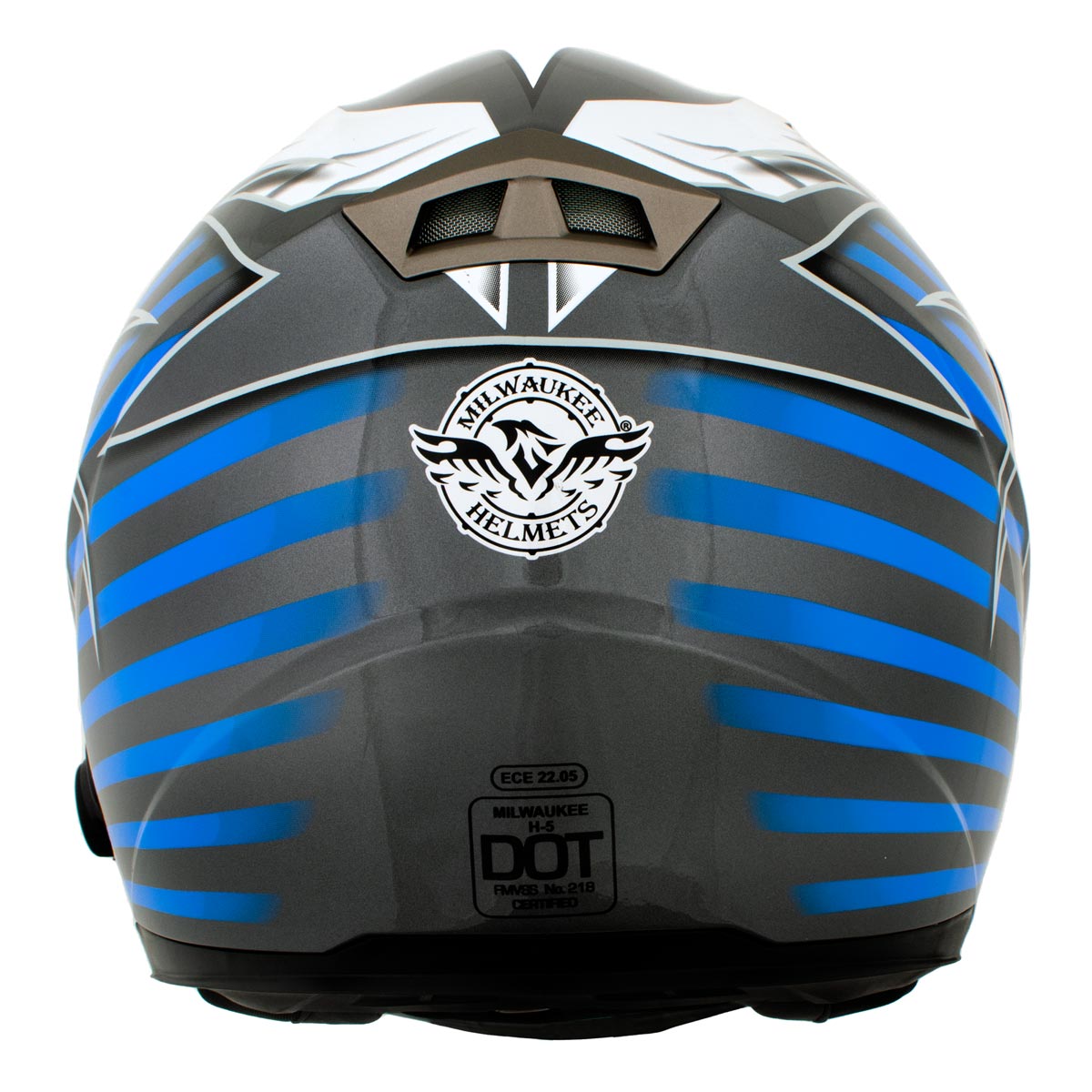 Milwaukee Helmets H512 Titanium and Blue Chit-Chat Black Full Face Motorcycle Helmet w/ Intercom - Built-in Speaker and Microphone for Men / Women