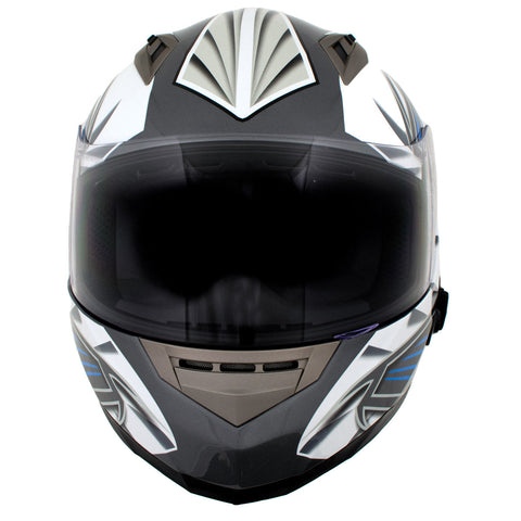 Milwaukee Helmets H512 Titanium and Blue Chit-Chat Black Full Face Motorcycle Helmet w/ Intercom - Built-in Speaker and Microphone for Men / Women