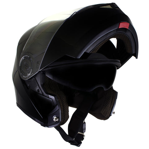 Milwaukee Helmets H7000 Glossy Black 'Mayday' Modular Motorcycle Helmet w/ Intercom - Built-in Speaker and Microphone for Men / Women