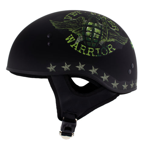 Hot Leathers HLD1025 'Vet Biker Warrior' Flat Black Motorcycle DOT Skull Cap Helmet