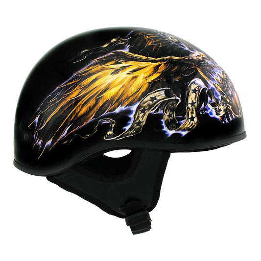 Hot Leathers HLD1028 'USA Eagle' Flat Black Motorcycle DOT Skull Cap Helmet