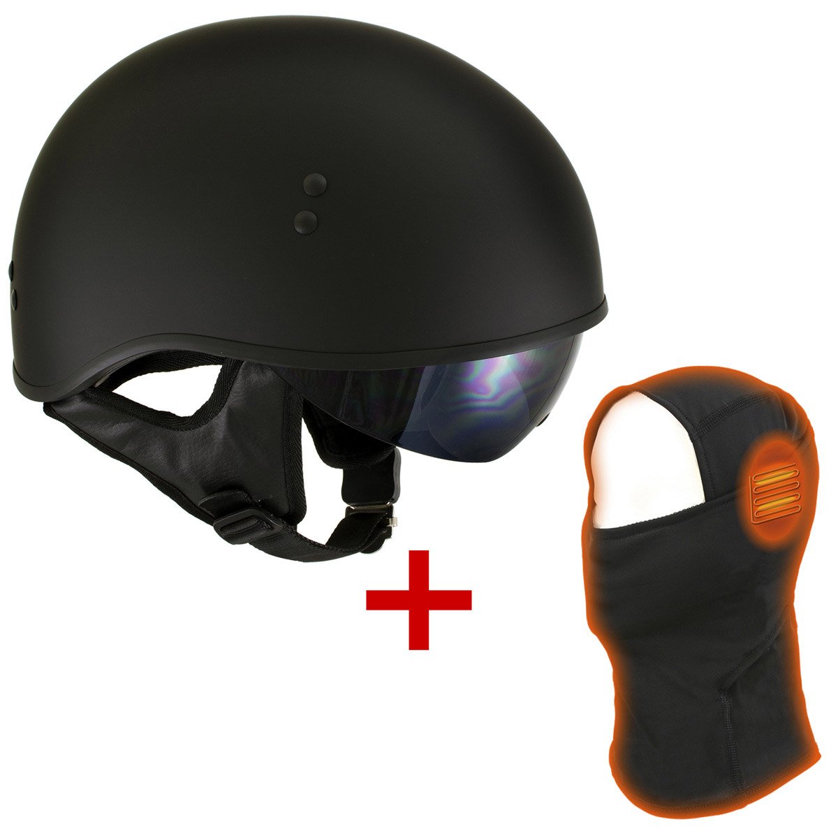 Hot Leathers T72 'Black Widow' Flat Black DOT Helmet with Milwaukee Leather MP7922FMSET Heated Balaclava Bundle