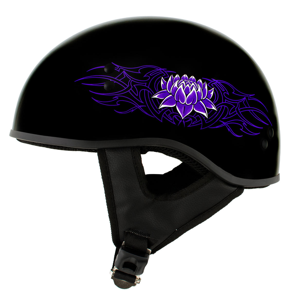 Hot Leathers HLD1005 'Lady Lotus' Gloss Black Motorcycle DOT Skull Cap Helmet