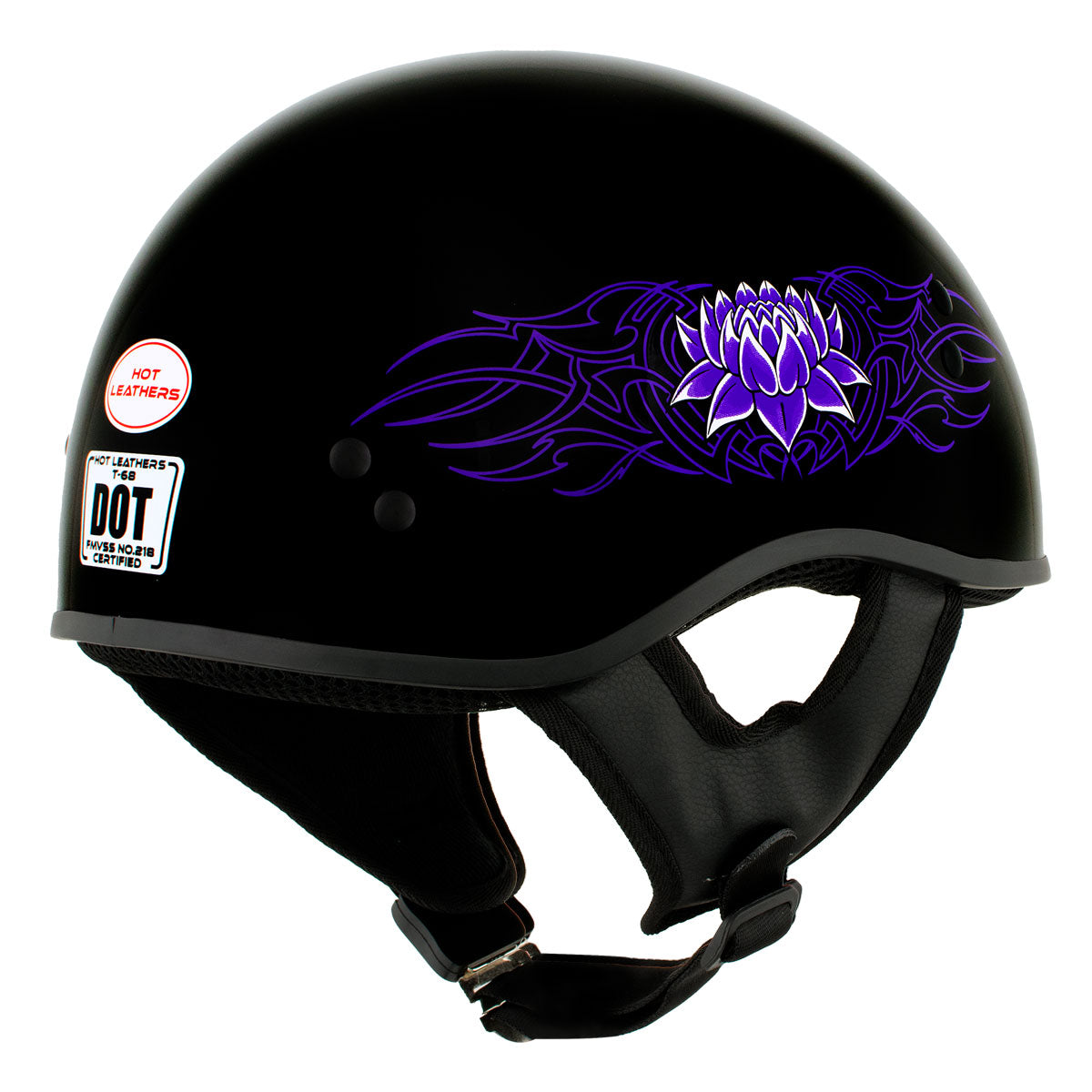 Hot Leathers HLD1005 'Lady Lotus' Gloss Black Motorcycle DOT Skull Cap Helmet