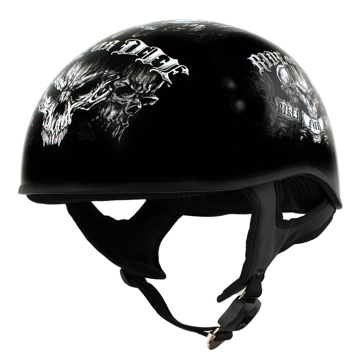 Hot Leathers HLD1016 'Ride or Die' Gloss Black Motorcycle DOT Skull Cap Helmet