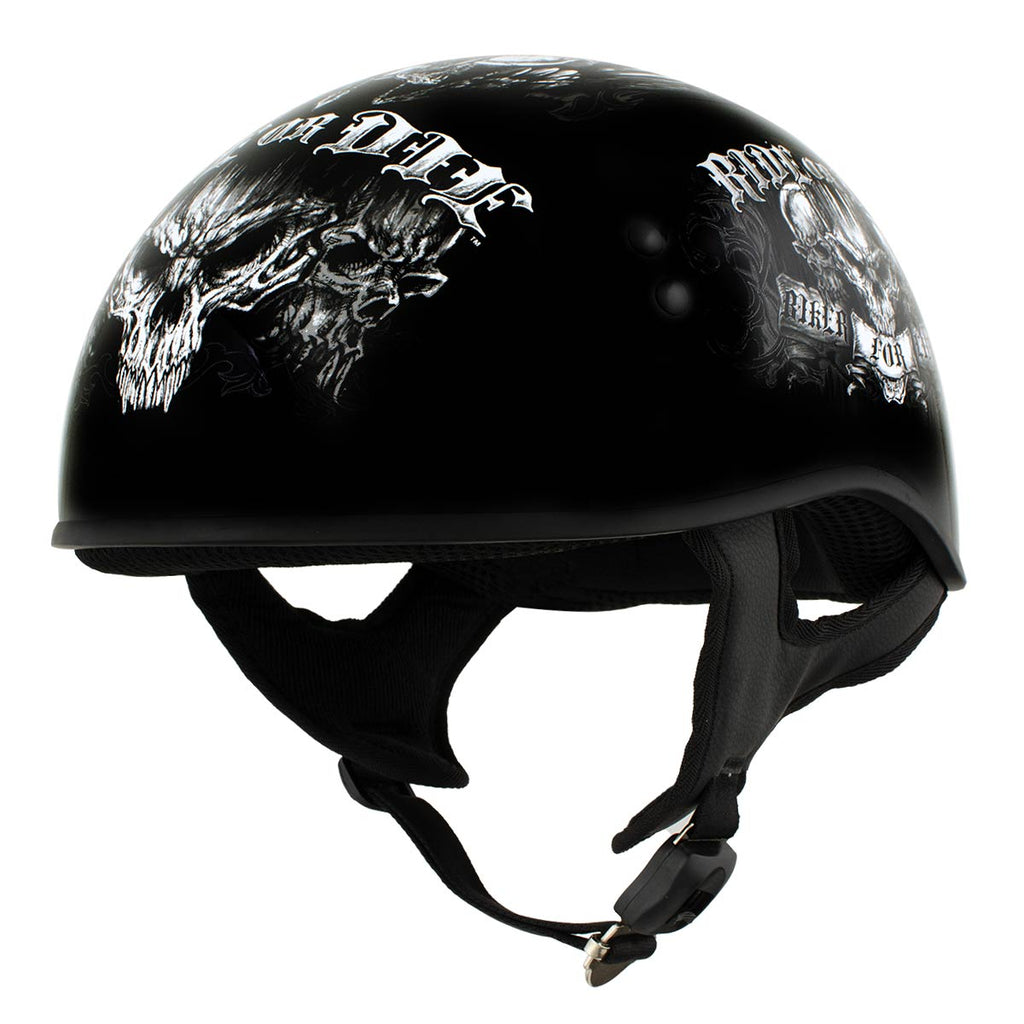 Hot Leathers HLD1016 'Ride or Die' Gloss Black Motorcycle DOT Skull Cap Helmet