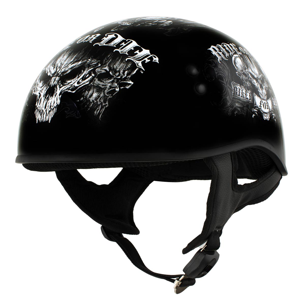 Daytona Ultra Slim Skull Cap Motorcycle Helmet – Gloss Black With Built-In Inner Shield
