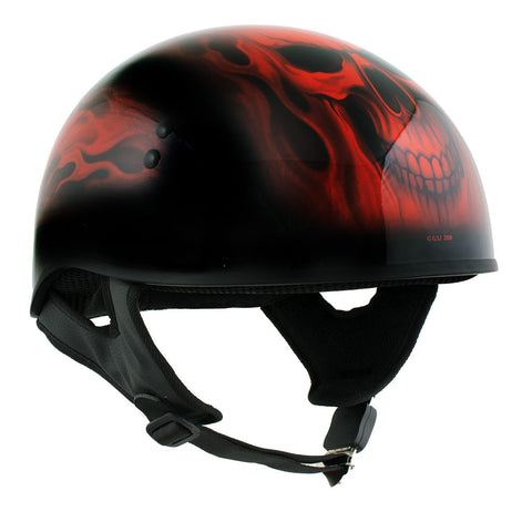 Hot Leathers HLD1018 'Red Flame Skull' Motorcycle DOT Skull Cap Helmet
