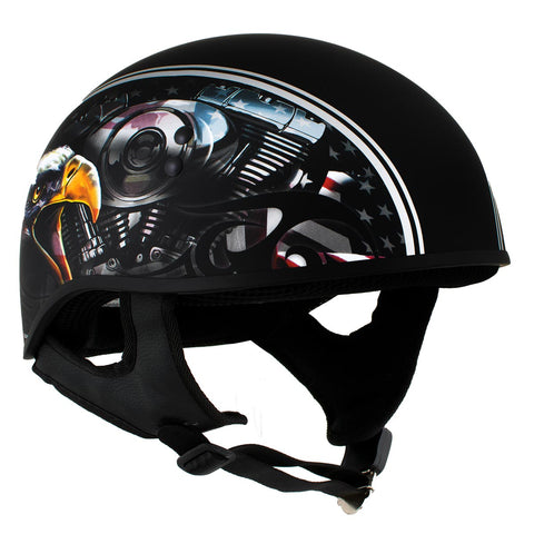 Hot Leathers HLD1023 'V-Twin Eagle' Flat Black Motorcycle DOT Skull Cap Helmet