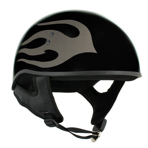 Hot Leathers HLD1036 'Flames' Gloss Black Motorcycle DOT Skull Cap Helmet