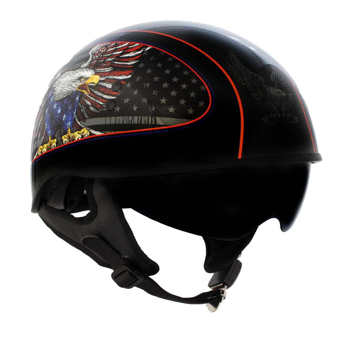 Hot Leathers HLD1037 Gloss Black 'Up Wing Eagle USA' Advanced DOT Helmet with Drop Down Tinted Visor