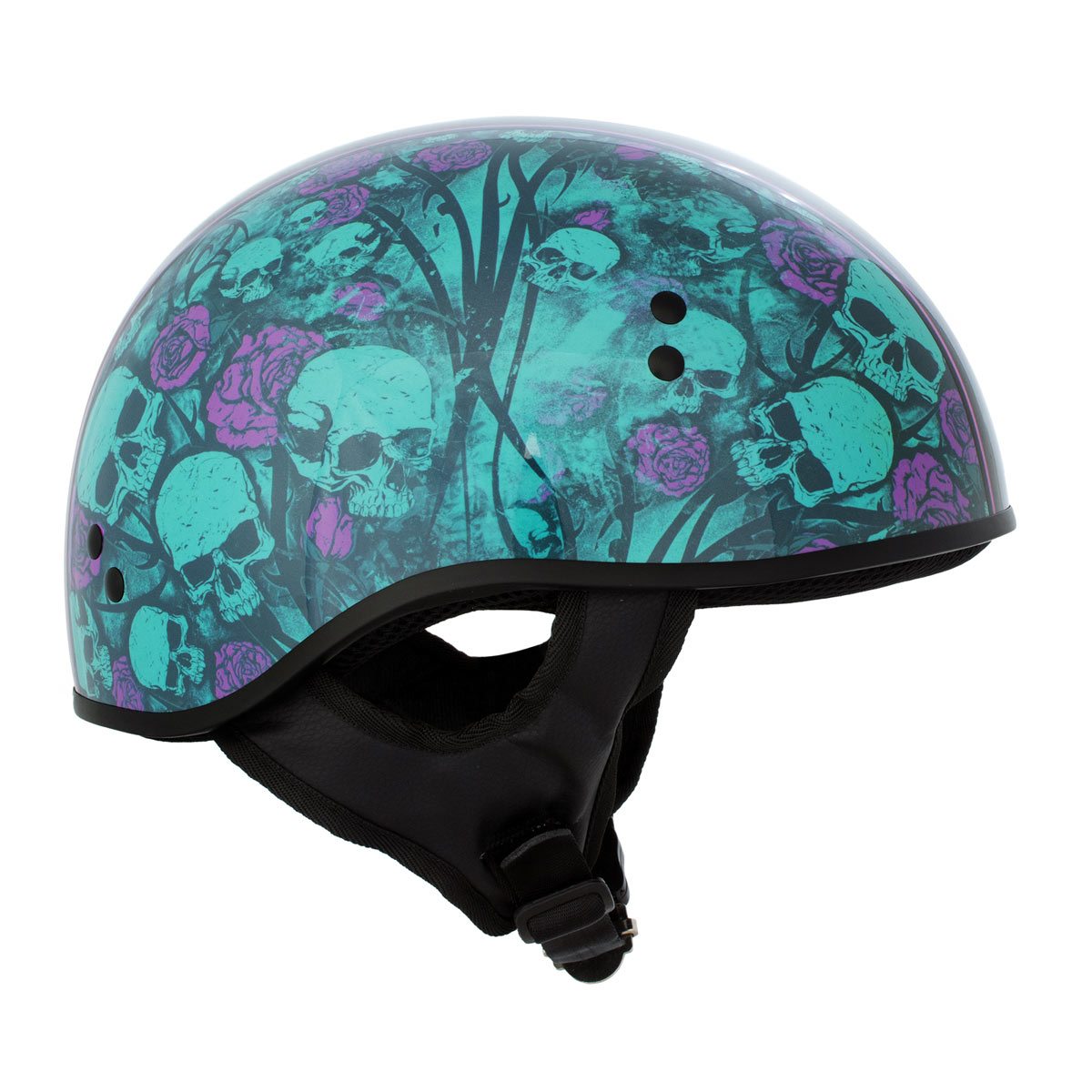 Hot Leathers HLD1041 Gloss Black 'Skull Bones Bolt' Advanced DOT Helmet