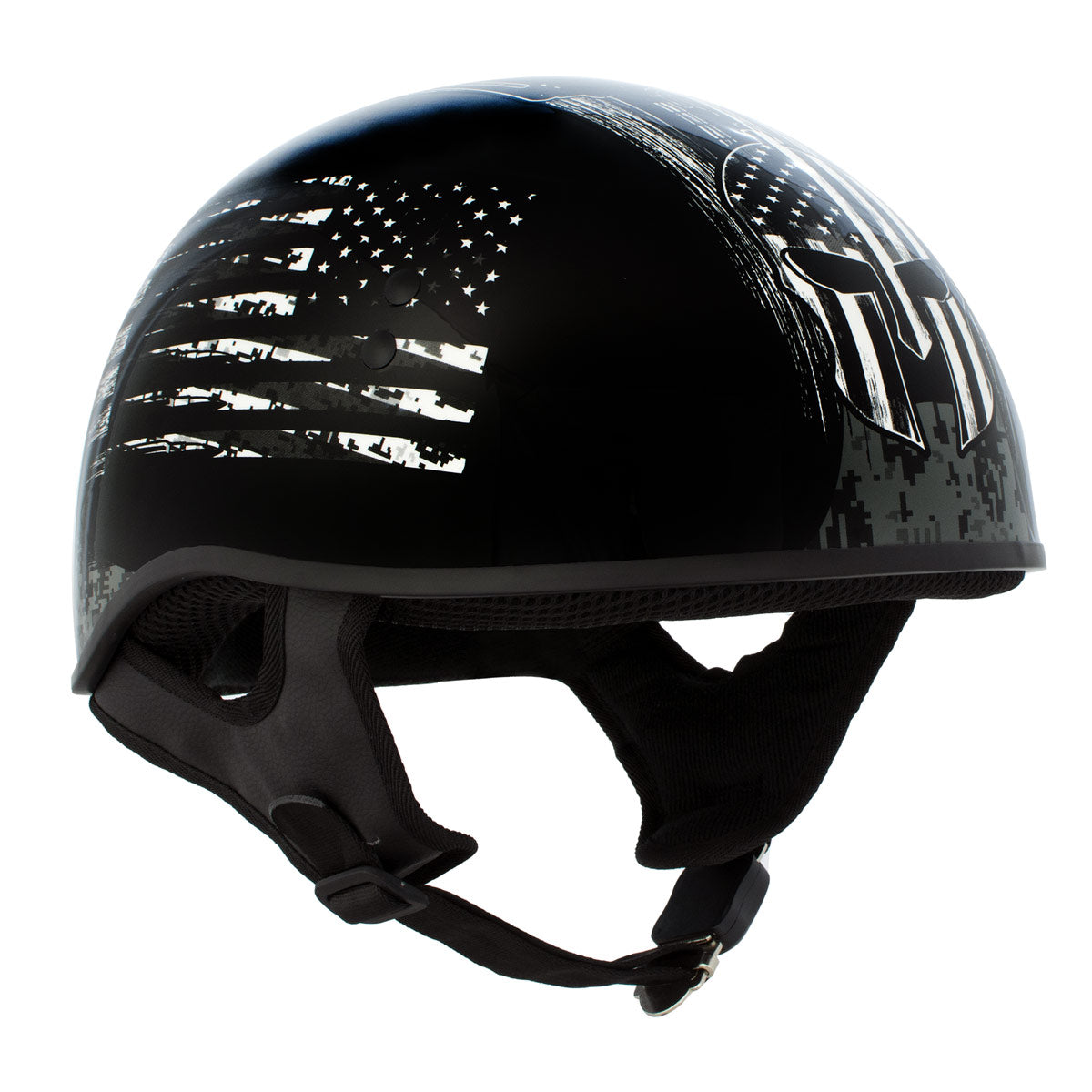 Hot Leathers HLD1043 Gloss Black 'Black and White Warrior Bullet' Advanced DOT Skull Helmet