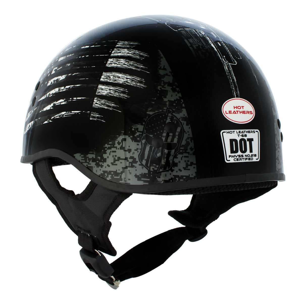 Hot Leathers HLD1043 Gloss Black 'Black and White Warrior Bullet' Advanced DOT Skull Helmet