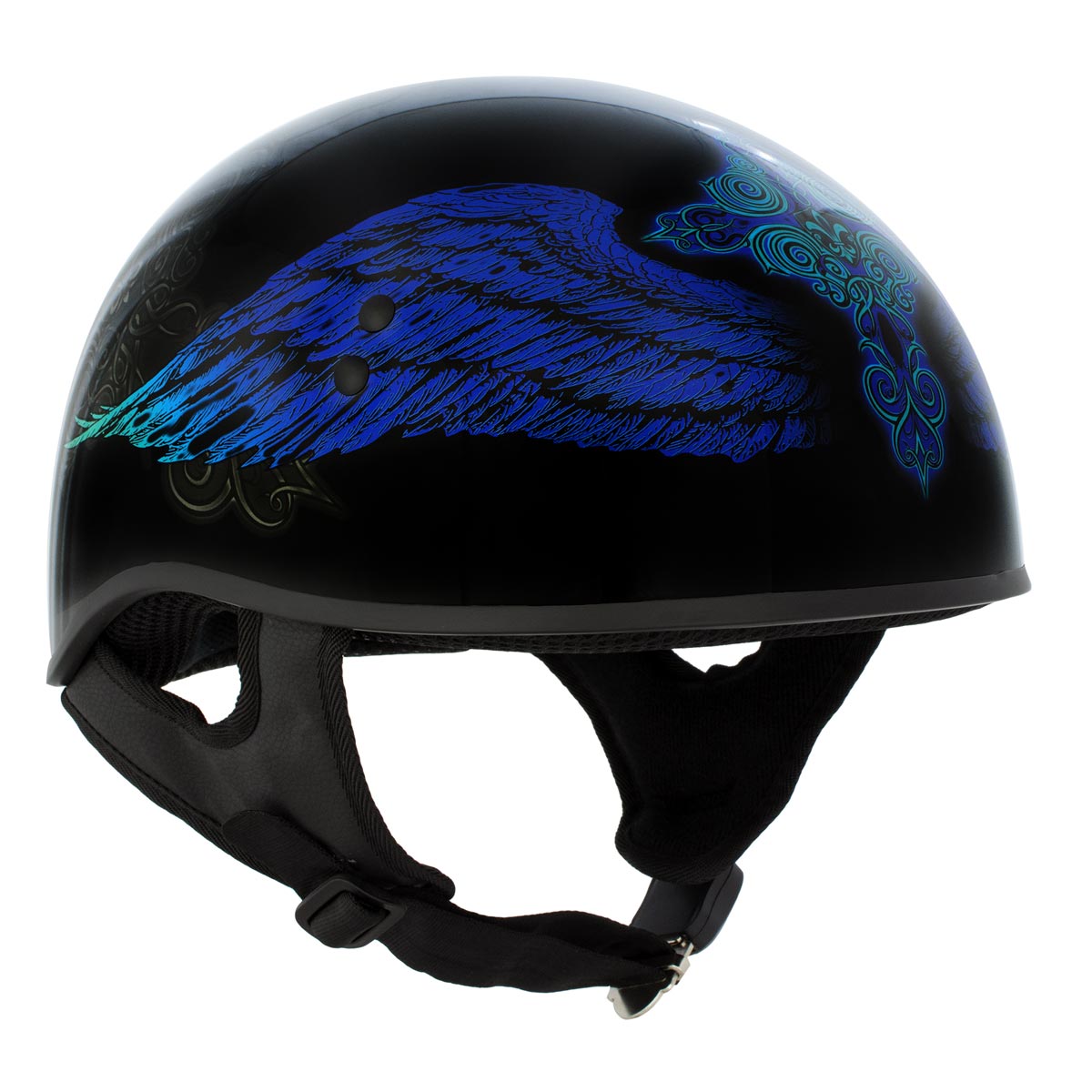 Hot Leathers HLD1045 Gloss Black 'Cross De Lis' Advanced DOT Skull Helmet