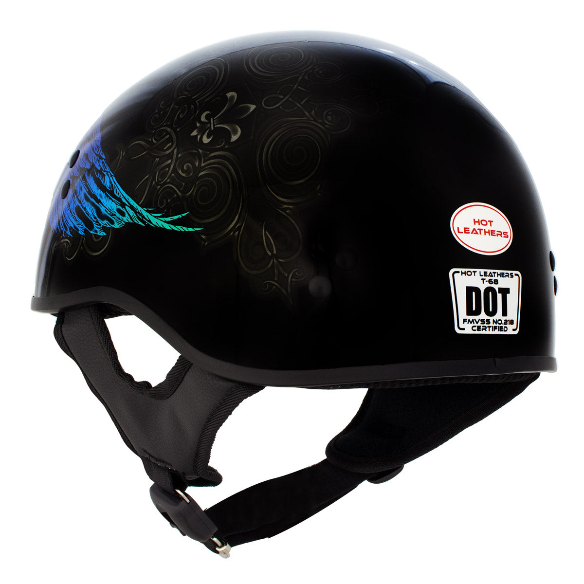 Hot Leathers HLD1045 Gloss Black 'Cross De Lis' Advanced DOT Skull Helmet
