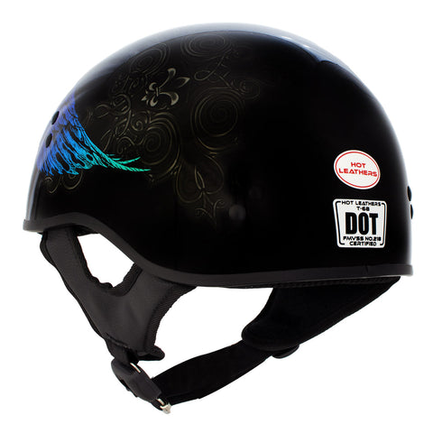 Hot Leathers HLD1045 Gloss Black 'Cross De Lis' Advanced DOT Skull Helmet