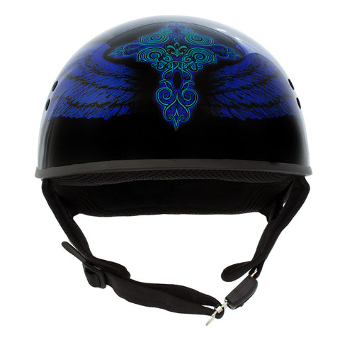 Hot Leathers HLD1045 Gloss Black 'Cross De Lis' Advanced DOT Skull Helmet