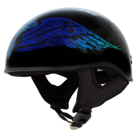Hot Leathers HLD1045 Gloss Black 'Cross De Lis' Advanced DOT Skull Helmet