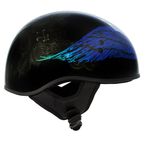 Hot Leathers HLD1045 Gloss Black 'Cross De Lis' Advanced DOT Skull Helmet