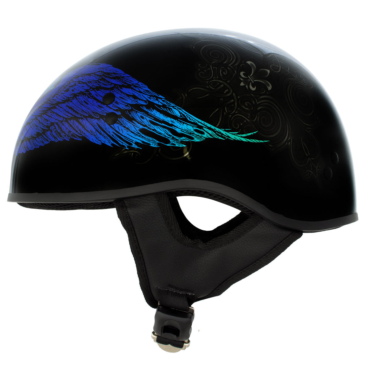 Hot Leathers HLD1045 Gloss Black 'Cross De Lis' Advanced DOT Skull Helmet