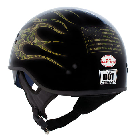 Hot Leathers HLD1047 Gloss Black 'Camo Skull Flames' Advanced DOT Skull Helmet with Drop Down Tinted Visor with Drop Down Tinted Visor