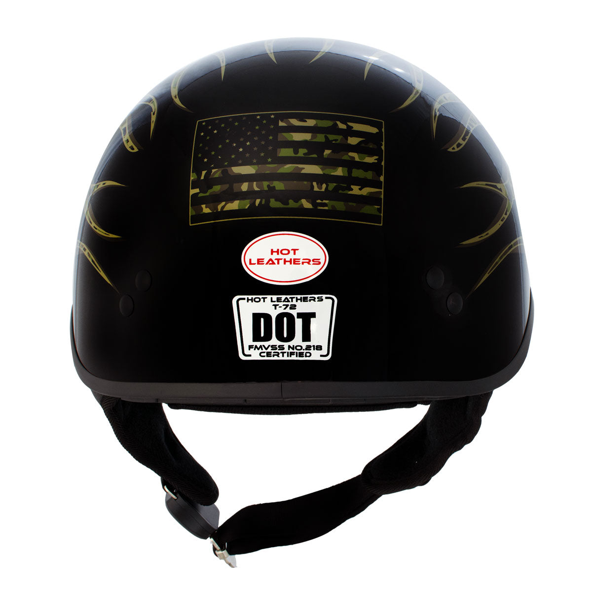 Hot Leathers HLD1047 Gloss Black 'Camo Skull Flames' Advanced DOT Skull Helmet with Drop Down Tinted Visor with Drop Down Tinted Visor