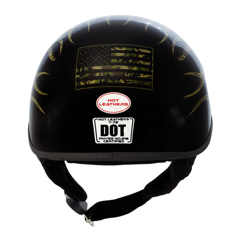 Hot Leathers HLD1047 Gloss Black 'Camo Skull Flames' Advanced DOT Skull Helmet with Drop Down Tinted Visor