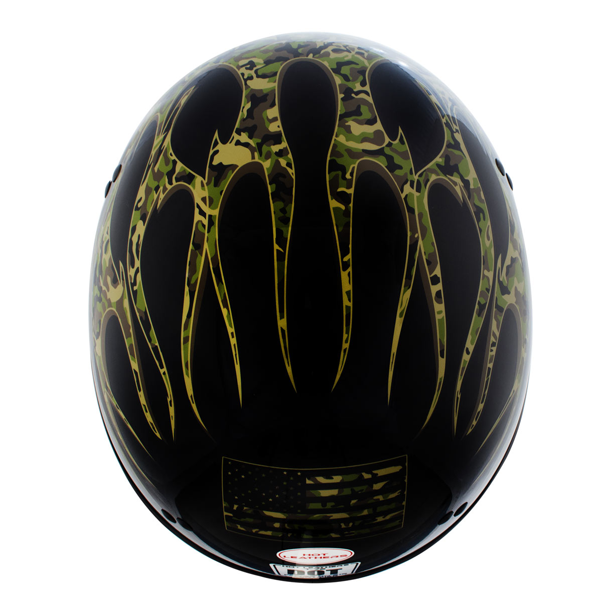Hot Leathers HLD1047 Gloss Black 'Camo Skull Flames' Advanced DOT Skull Helmet with Drop Down Tinted Visor with Drop Down Tinted Visor