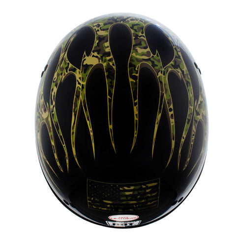 Hot Leathers HLD1047 Gloss Black 'Camo Skull Flames' Advanced DOT Skull Helmet with Drop Down Tinted Visor with Drop Down Tinted Visor