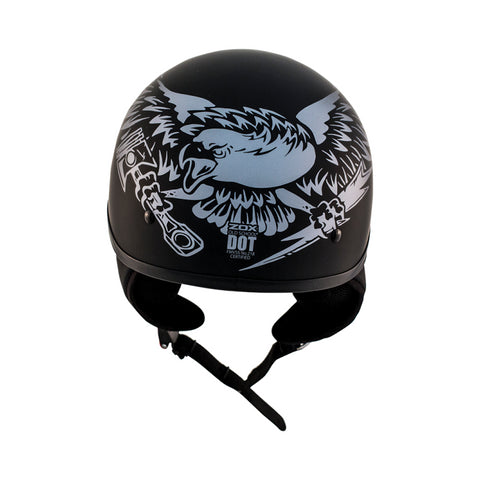ZOX ST-225B ‘Alto Custom' Eagle Silver Motorcycle Open Face Helmet with Drop Down Visor