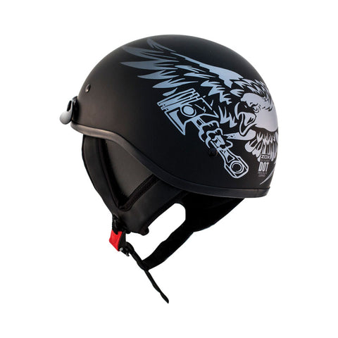 ZOX ST-225B ‘Alto Custom' Eagle Silver Motorcycle Open Face Helmet with Drop Down Visor
