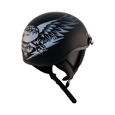 ZOX ST-225B ‘Alto Custom' Eagle Silver Motorcycle Open Face Helmet with Drop Down Visor