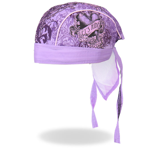 Hot Leathers Heart Let's Ride Purple Lightweight Headwrap HWH1060