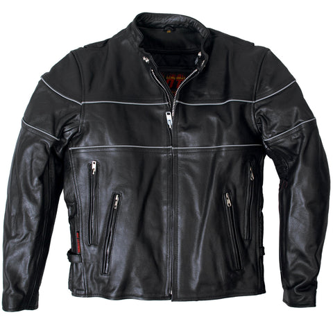 Hot Leathers JKM1004 Men's Leather Motorcycle Vented Scooter Biker Jacket with Reflective Piping