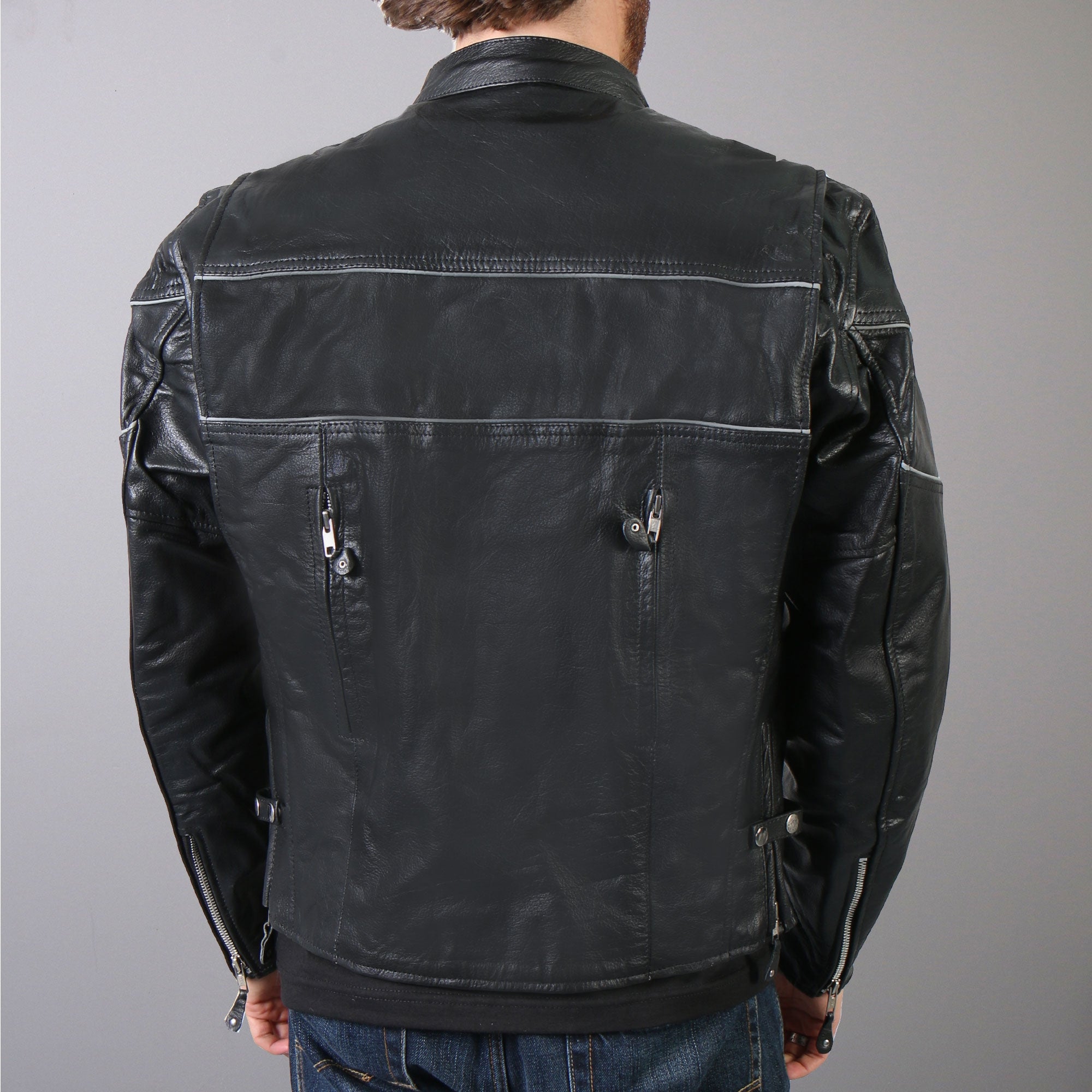 Hot Leathers JKM1004 Men's Leather Motorcycle Vented Scooter Biker Jacket with Reflective Piping